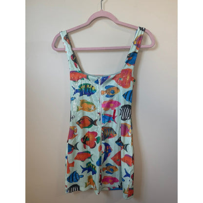 Show Me Your Mumu Tropical Fish Sequin Mini Dress Mint Green XS Square Neck