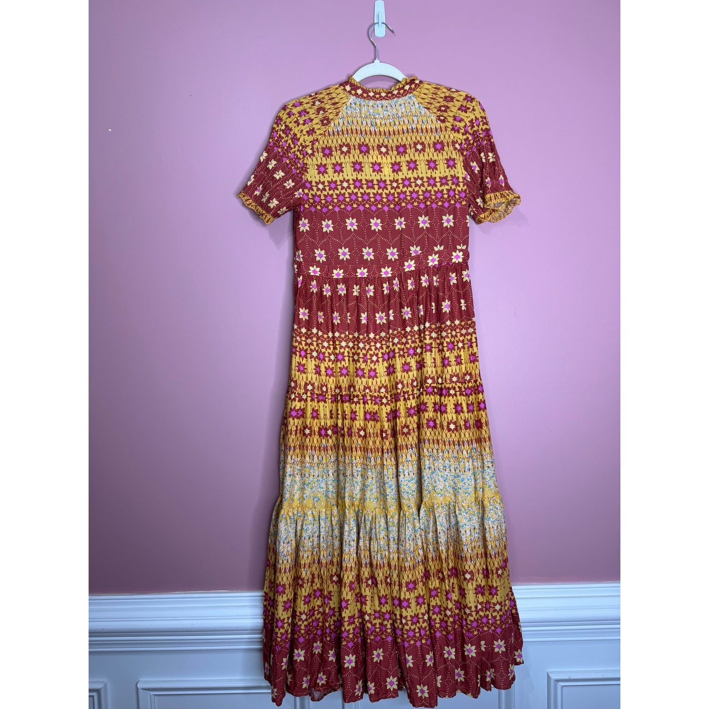 Free People Rare Feeling Maxi Dress in Multi Size XS Short Sleeve V-Neck Lined