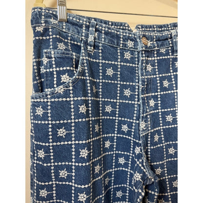 Damson Madder Blue Embroidered Floral Grid Cargo Jeans Wide Leg NWT