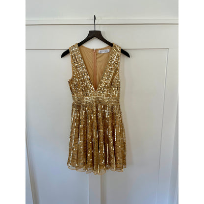 Mac Duggal Mini Beaded Gold Dress Size 4 Style 10982