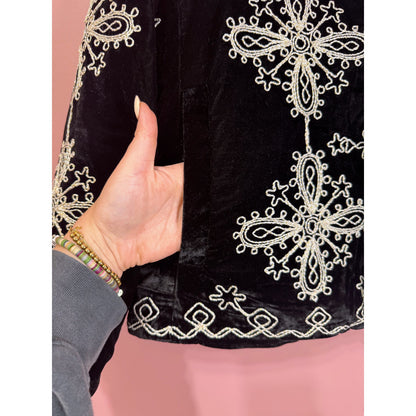 Free People Mia Embroidered Jacket Black Velvet Size Large