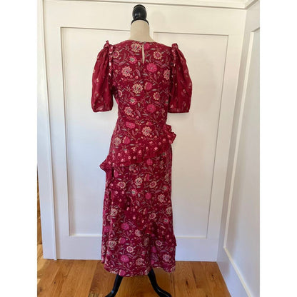 Sea New York‎ Famke Print Puff Sleeves Dress Magenta  Size 10