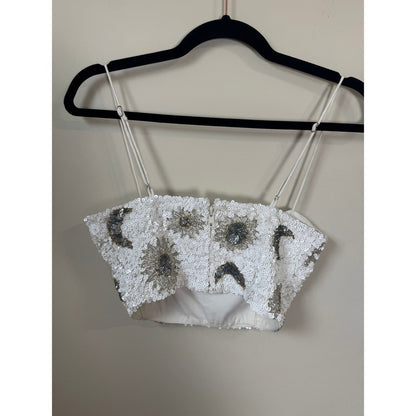 Show Me Your Mumu Celestial Sequin Crop Top White XS Sun Moon Beaded Camisole