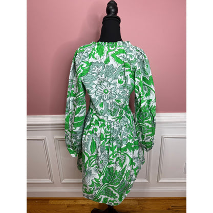 Anthropologie Let Me Be Kelly in Green Floral Tunic Dress Medium Long Sleeve