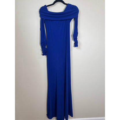 Show Me Your Mumu Royal Blue Off The Shoulder Sleeve Maxi Gown with Train Detail
