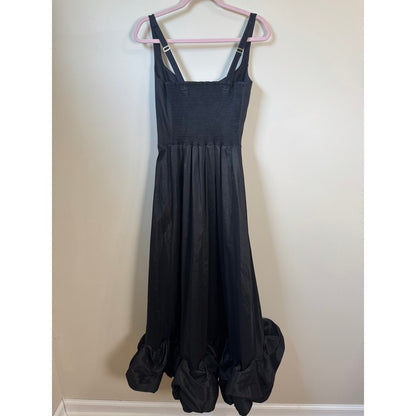 Black Square Neck Bubble Hem Maxi Dress Smocked Back Formal Evening Gown