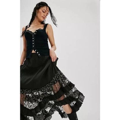 Free‎ People Ashlyn Maxi Layered Skirt Black Size XS