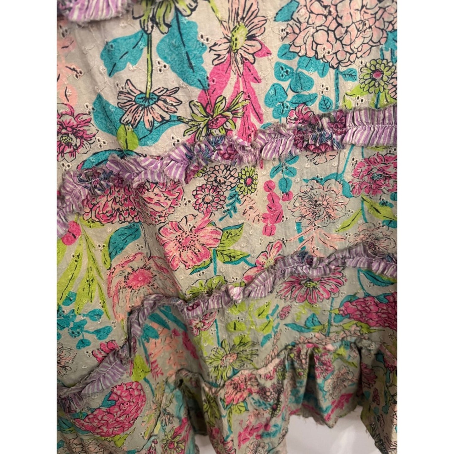 Jaded Gypsy Floral Eyelet Ruffle Boho Sleeveless Patchwork Dress Multi Color