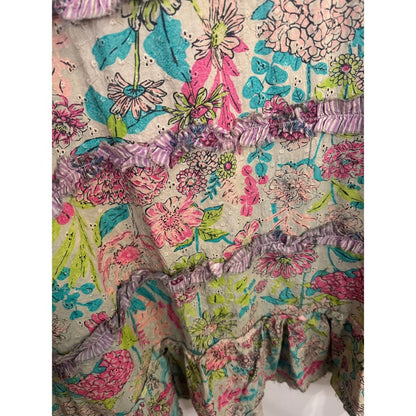 Jaded Gypsy Floral Eyelet Ruffle Boho Sleeveless Patchwork Dress Multi Color
