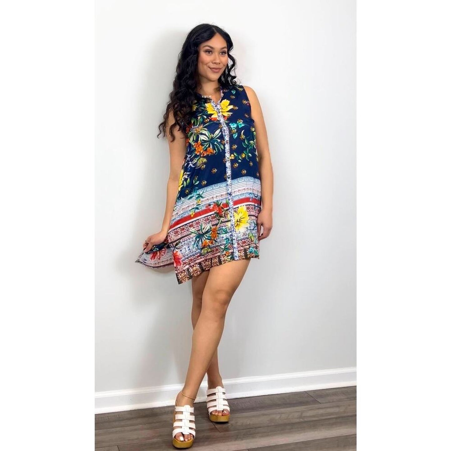 Johnny‎ Was Mini Dress Size XS Floral Butterfly Button Front Silk Boho Summer