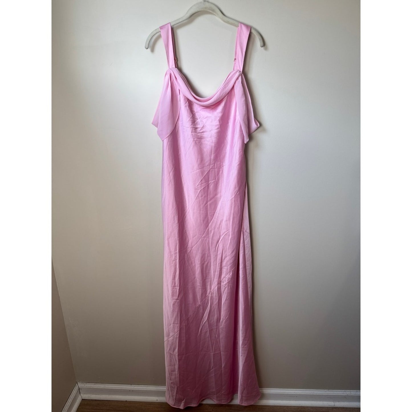 Show Me Your Mumu Rome Maxi Dress Pink Satin Cold Shoulder Bridesmaid Gown Large