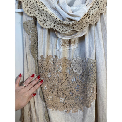 Jaded Gypsy Willow Wind Long Duster Vest Kimono Lace Trim Beige Boho Festival