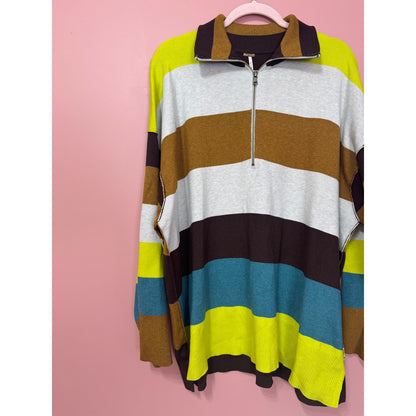 NEW Free People Coastal Stripe Quarter ZIp Oversized Sweater Size Small
