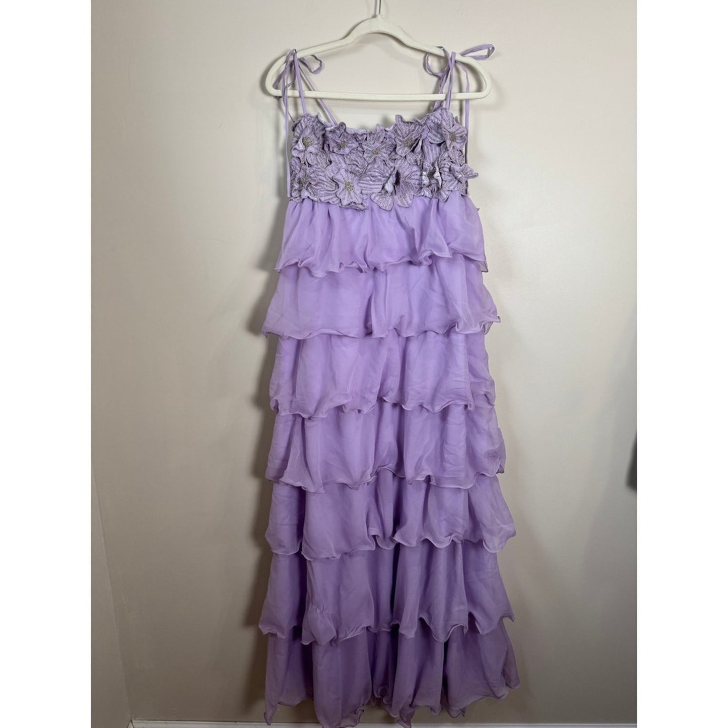 Show Me Your Mumu Lavender Tiered Ruffle Floral Beaded Maxi Dress XL Purple