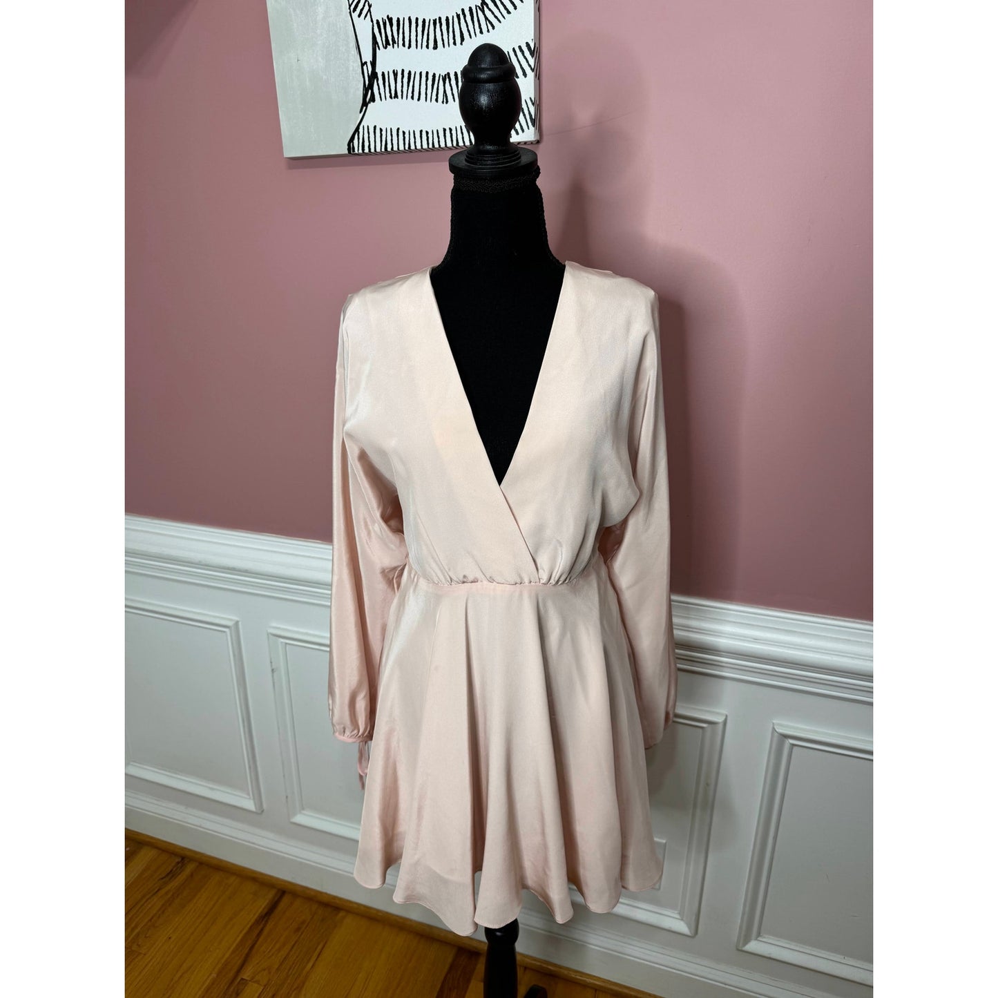Amanda Uprichard Crystal Silk Mini Dress in Dusty Rose Small Long Sleeve Lined