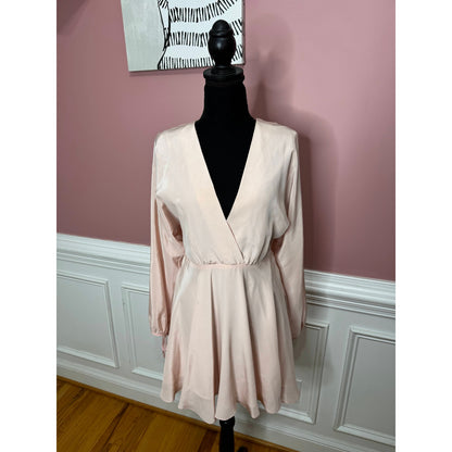 Amanda Uprichard Crystal Silk Mini Dress in Dusty Rose Small Long Sleeve Lined