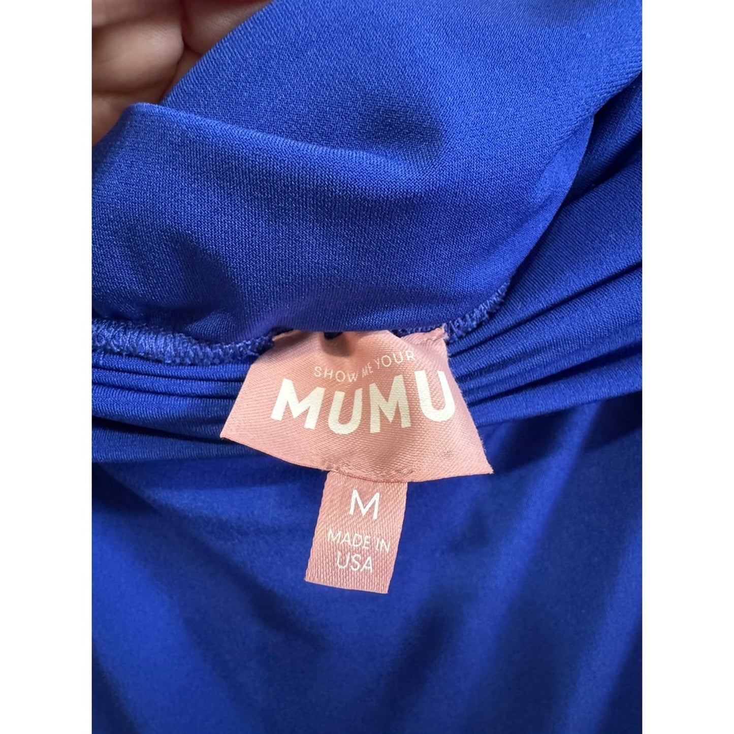 Show Me Your Mumu Royal Blue Off The Shoulder Sleeve Maxi Gown with Train Detail
