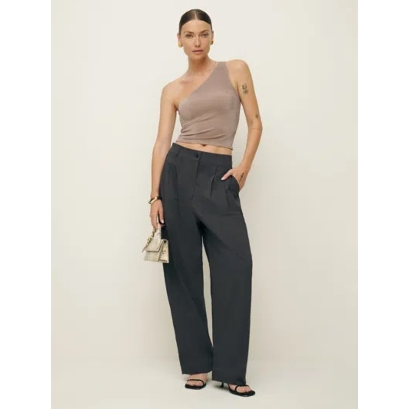 NEW NWT Reformation Danielle Oversized Pleated Trouser Pant Morel Gray Size 10