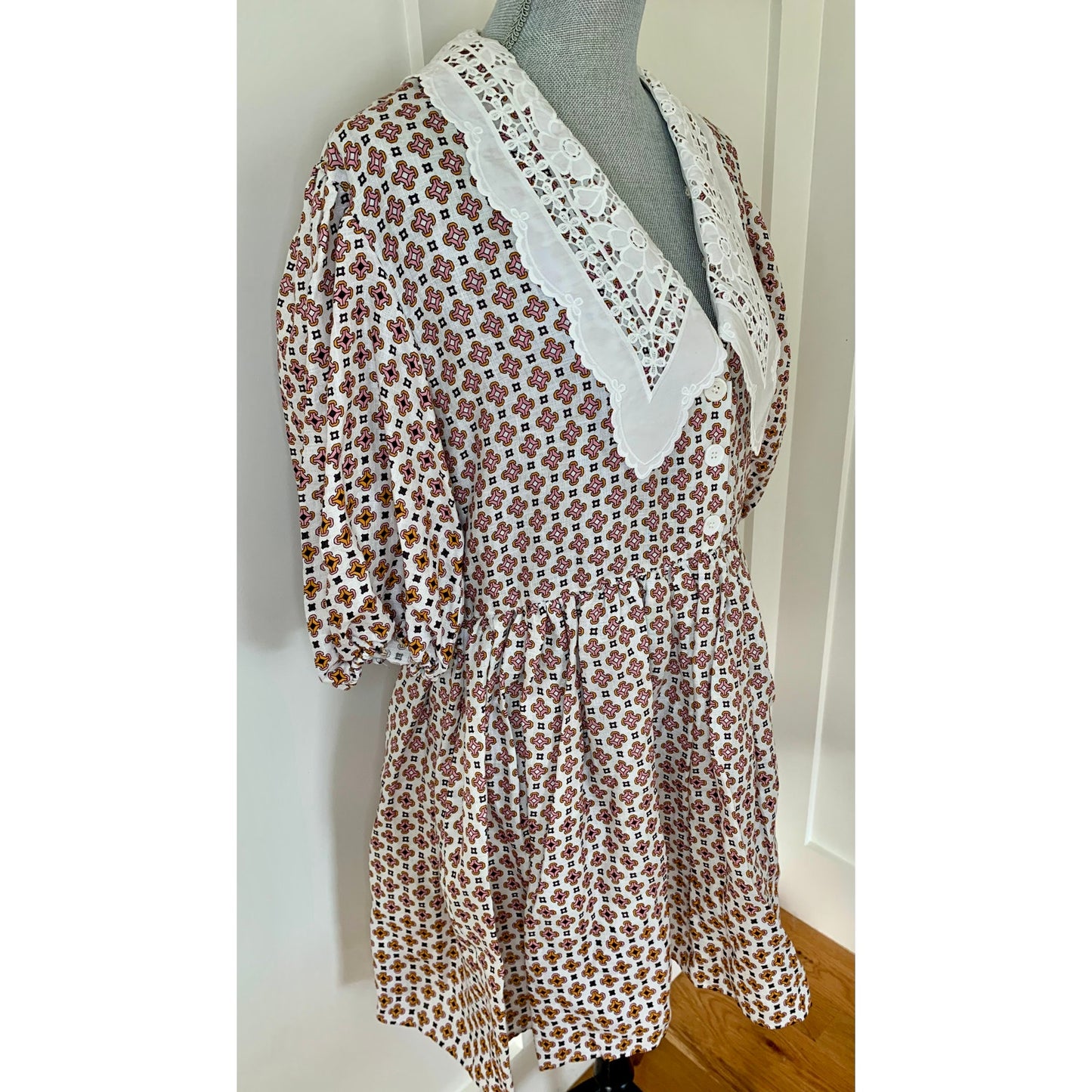 Maje Romelange Geometric Print Linen Mini Dress in Multi Size 42 Short Sleeve