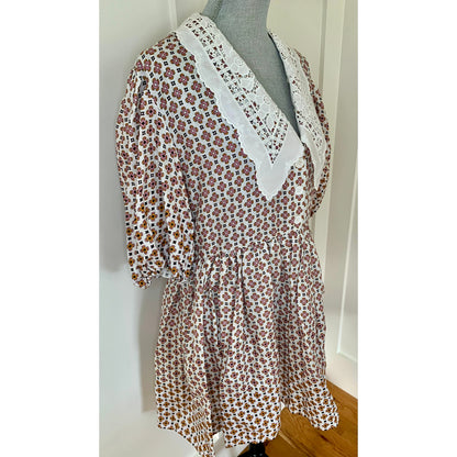 Maje Romelange Geometric Print Linen Mini Dress in Multi Size 42 Short Sleeve