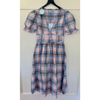 Hill House The Sabrina Dress Spring Plaid Medium Short Sleeve V-Neck Cotton