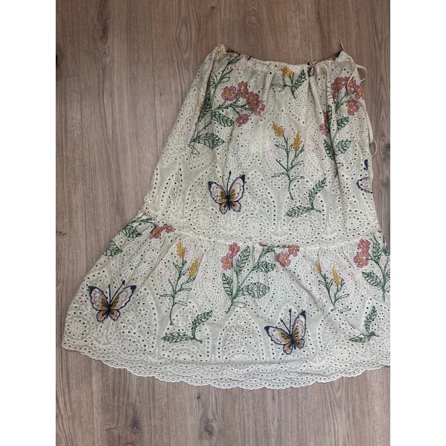 Jaded Gypsy Wild Flower Echo Skirt Embroidered Eyelet Lace Butterfly Midi OS