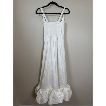White Bubble Hem Maxi Dress Square Neck Smocked Back Bridal Formal Evening