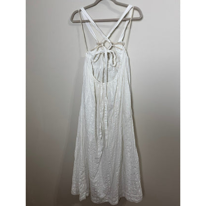 Free People White Textured Midi Dress Bohemian Open Back Tie Straps Womens Large