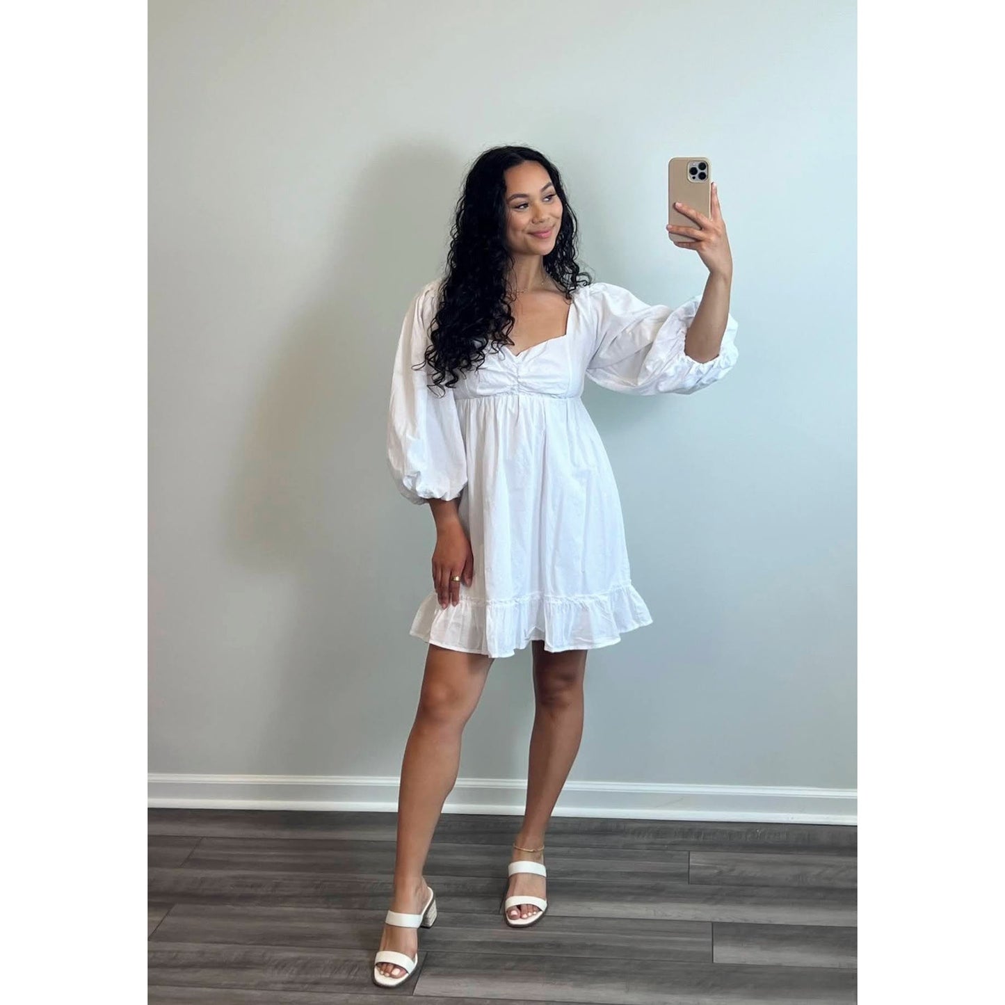 Show Me Your Mumu Mandi Mini Dress in White Small Pullover 3/4 Sleeves Cotton