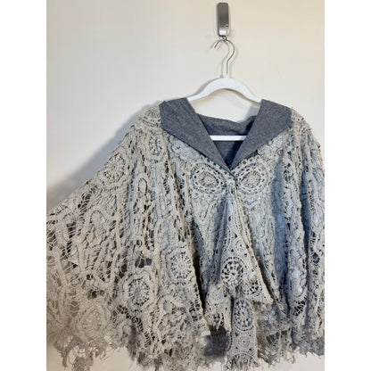 Jaded Gypsy Laced in Love Boho Crochet Poncho Gray Shawl Wrap Kimono Layering