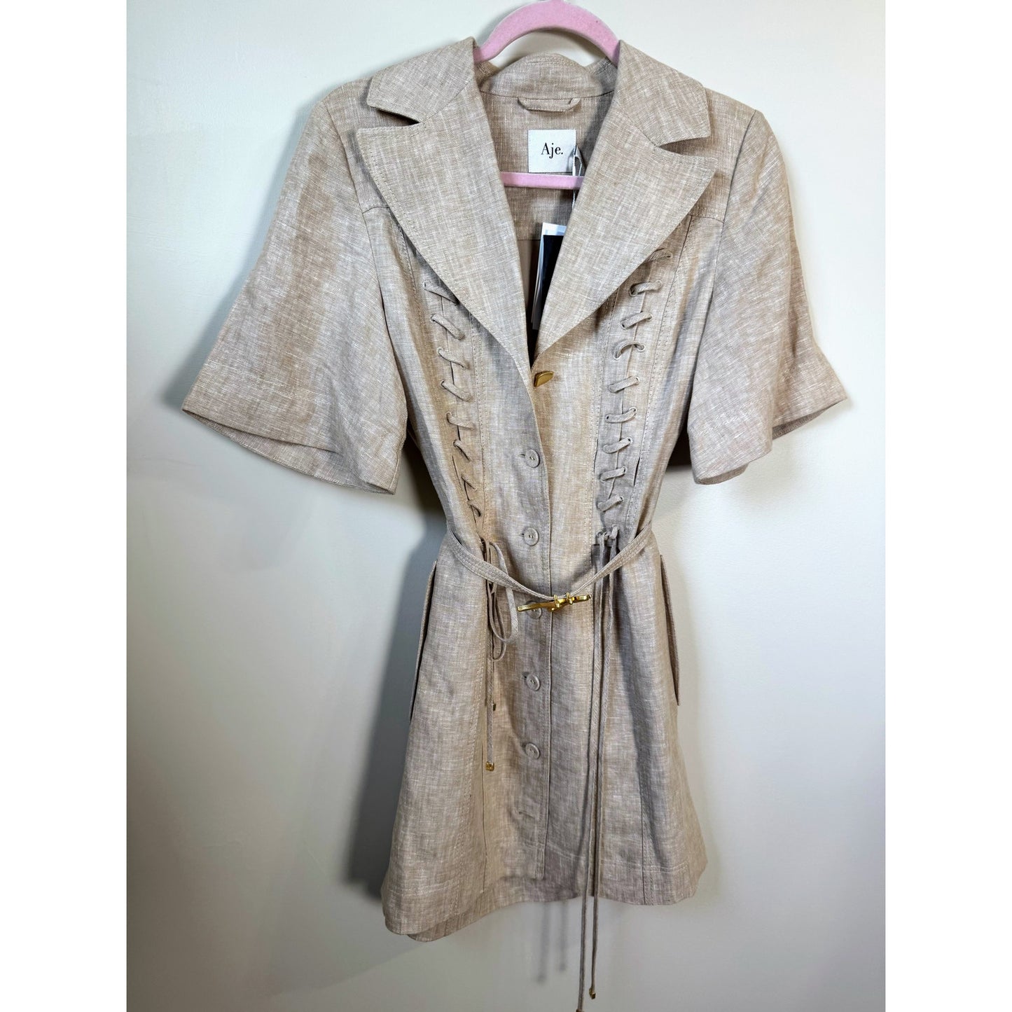 NEW NWT Aje. Morgan Mini Dress in Dune Beige US Size 2