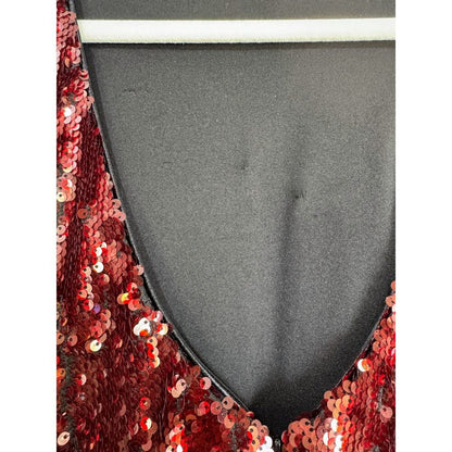 Dress The Population‎ Lola Long Sleeve Red Sequin Mini Dress Size XS