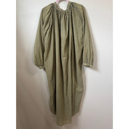 Jaded Gypsy Olive Green Polka Dot Button Down Midi Dress  Boho Lagenlook