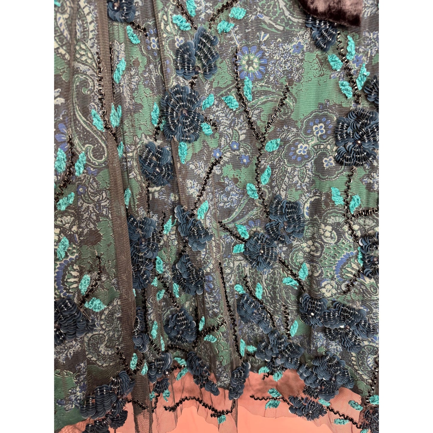 Free People Pure Heart Mini Dress Sleeveless Large Floral Paisley Sequin Lined