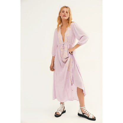 Free People Fable Maxi Dress in Lilac Blossom Combo Small Floral Embroidered