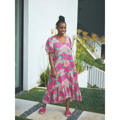 Oh Joy X The Odells The Julia Dress in Pink Floral Medium Short Sleeve V-Neck
