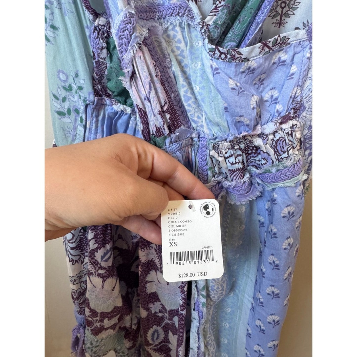 Free People Intimately Adella Mixed Print Romper Blue Combo XS New OB2093696