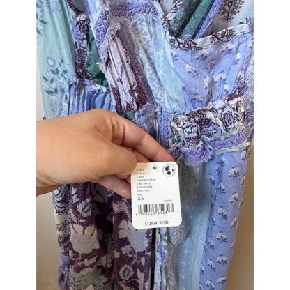 Free People Intimately Adella Mixed Print Romper Blue Combo XS New OB2093696