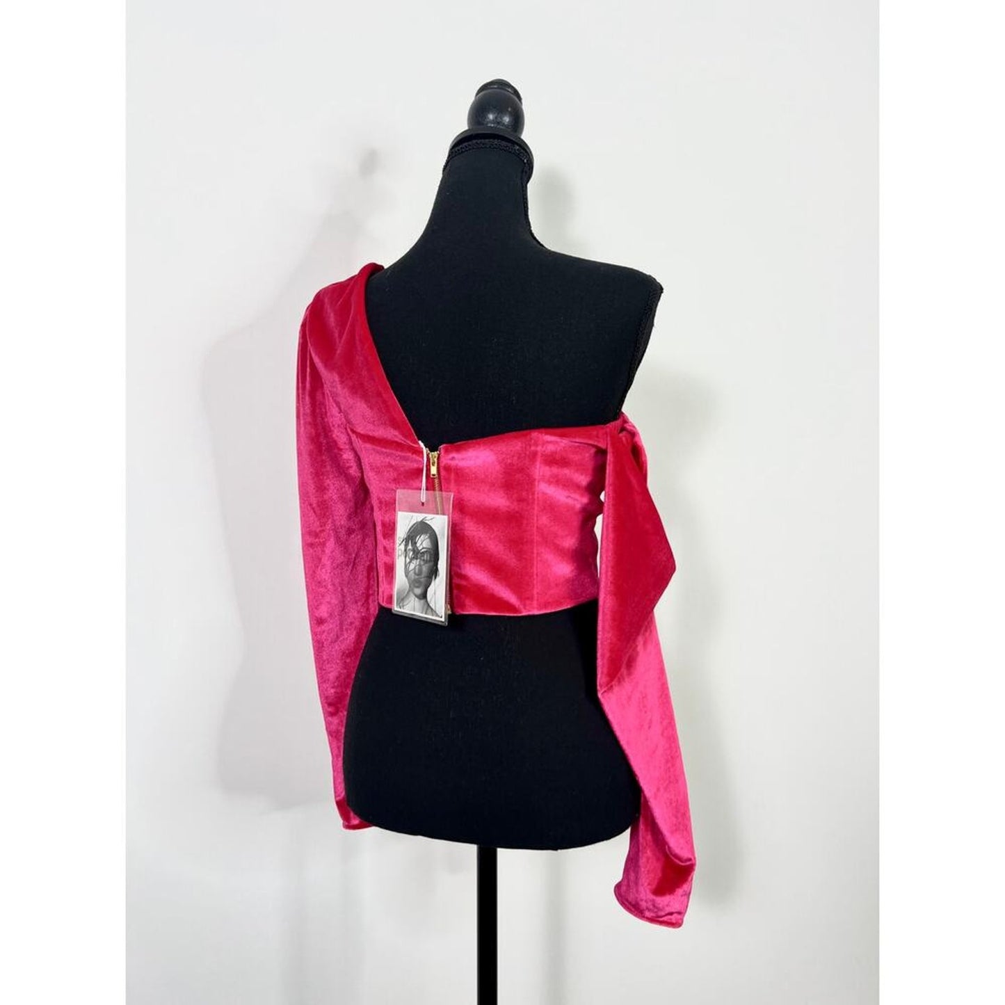 Self Portrait Velvet Crop‎ Top Fuchsia Size 4 One Shoulder Lined Party Cocktail