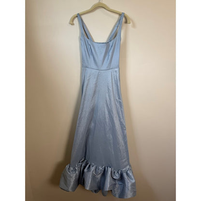 Show Me Your Mumu Light Blue Bubble Hem Maxi Dress Square Neck Smocked Back Gown
