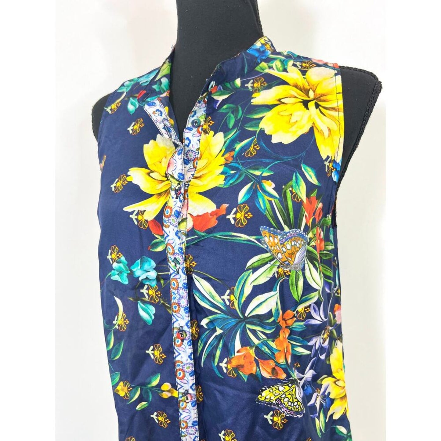 Johnny‎ Was Mini Dress Size XS Floral Butterfly Button Front Silk Boho Summer