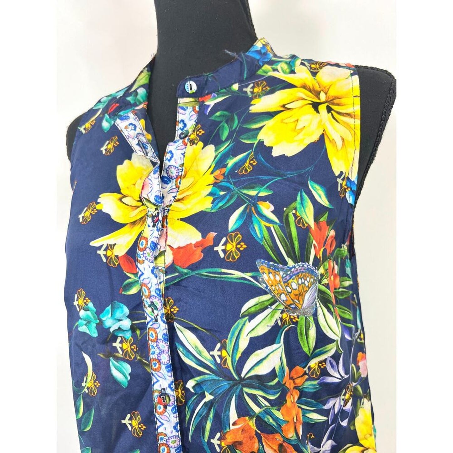 Johnny‎ Was Mini Dress Size XS Floral Butterfly Button Front Silk Boho Summer