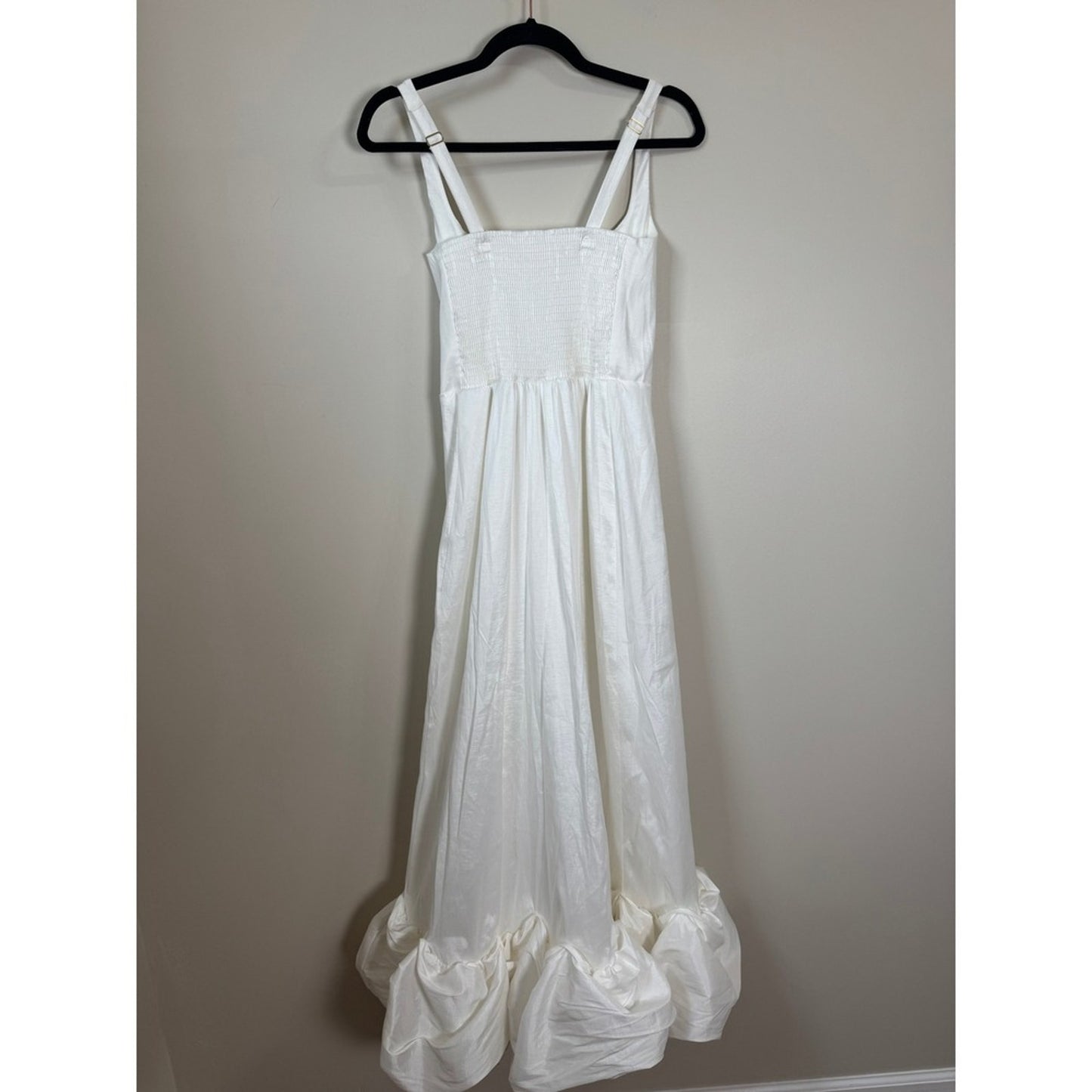 White Bubble Hem Maxi Dress Square Neck Smocked Back Bridal Formal Evening
