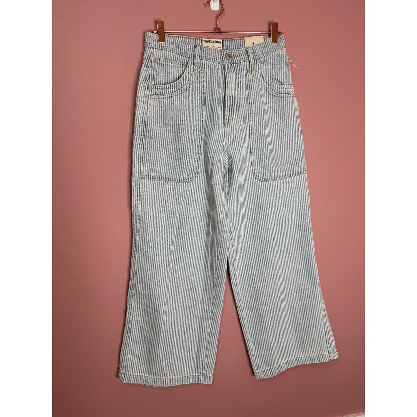 We The Free X Free People Piper Mid-Rise Crop Wide-Leg Jeans Size 25 Blue Stripe