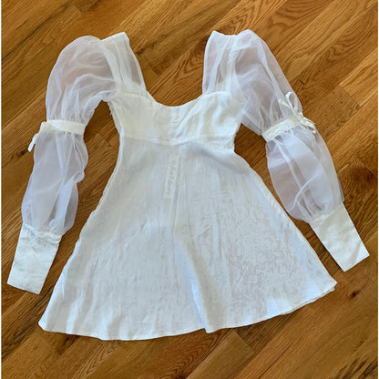 For Love & Lemons Gabrielle Puff Sleeve Mini Dress in White Size XS Floral