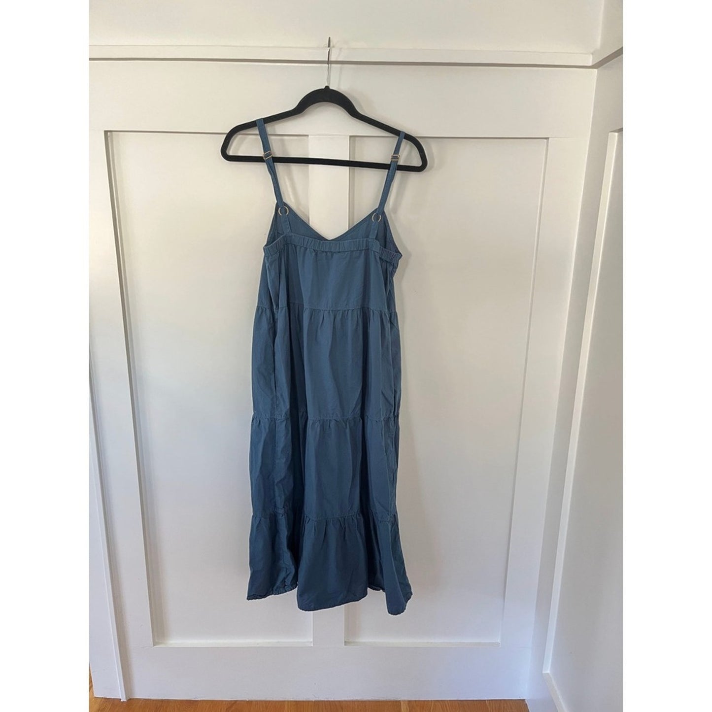 Nation LTD Tiered Midi Dress Blue Spaghetti Strap Cotton Pima Size S