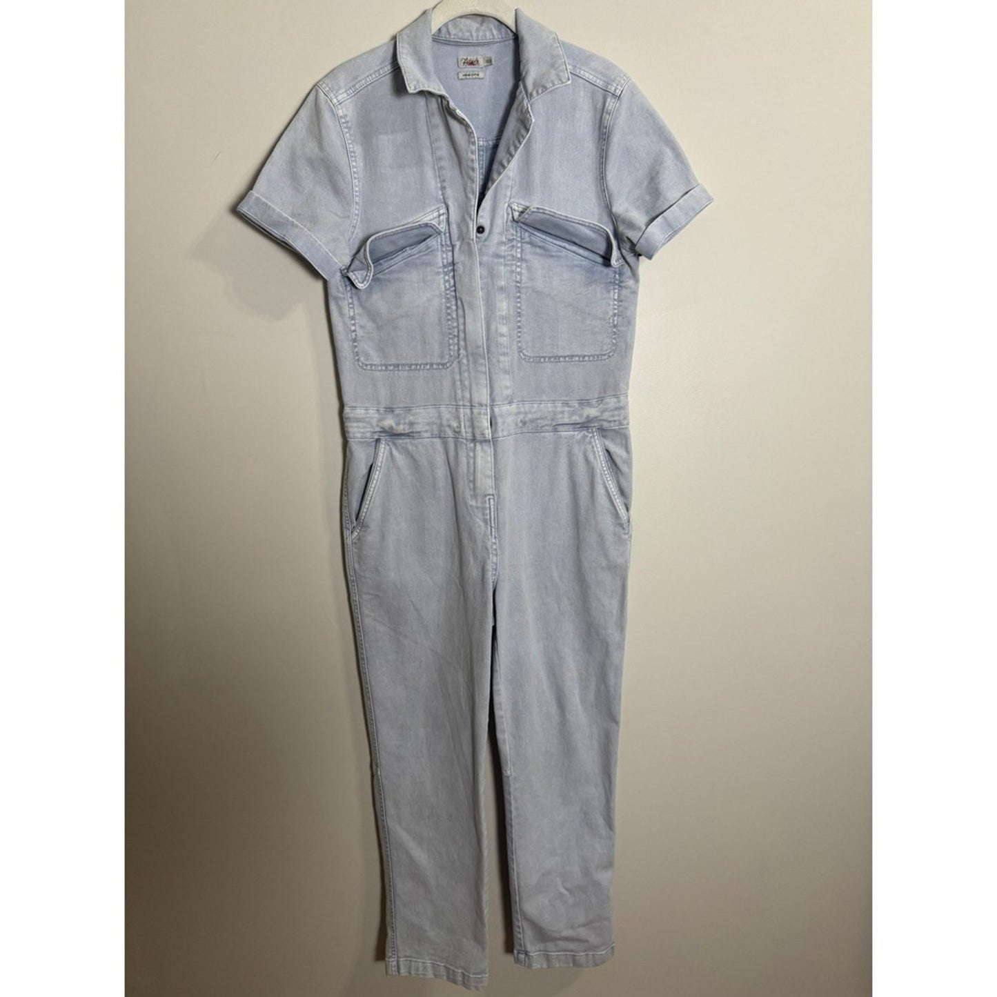 Faherty Brand Organic Cotton Denim Short Sleeve Utility Jumpsuit Light Wash XS