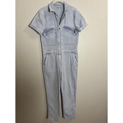 Faherty Brand Organic Cotton Denim Short Sleeve Utility Jumpsuit Light Wash XS