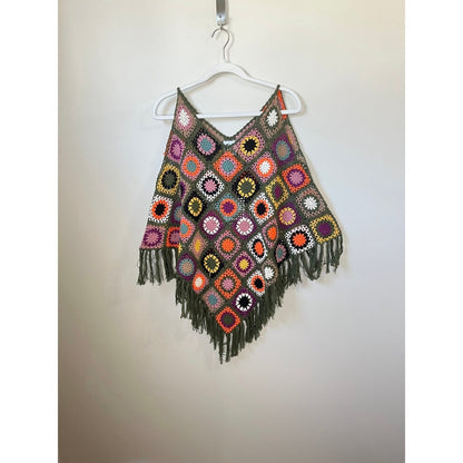 Jaded Gypsy Desert Sunset  Poncho Fringe Size S/M Boho Chic