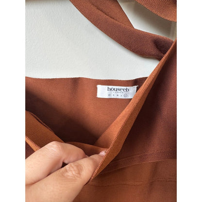 House of CB Rust Brown One Shoulder Bandage Cutout Midi Dress Size L+